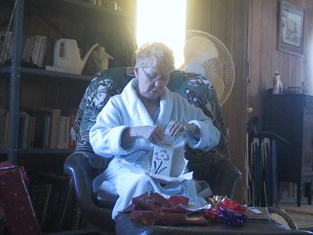 Mom opening a present