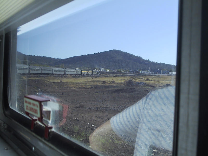 The front of the train as it pulls into Williams