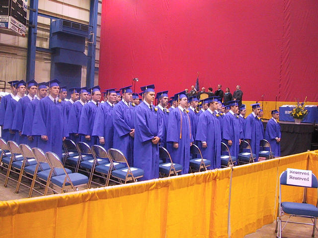 The boys' side completely filled in