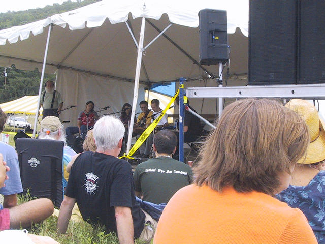 Trina Hamlin, Kris Delmhorst, Mark Erelli, and Jeff Lang in the Blues Workshop