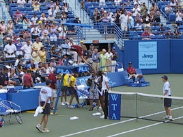 Shaking hands with the umpire