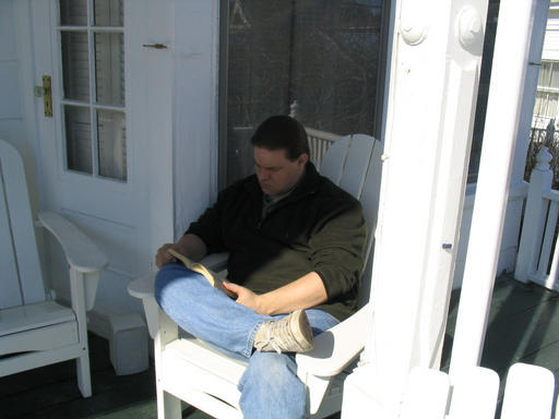 woj sits in the sun reading (yes it was that warm!)